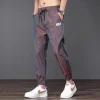 Ice silk pants men's trendy loose tight-fitting nine-inch pants 2022 summer thin workwear cool quick-drying casual pants details Picture